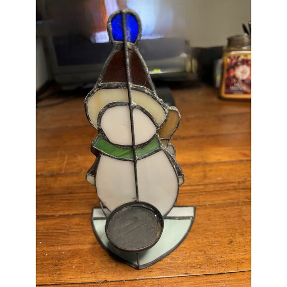 Snowman Tabletop Decor Set 5 Stained Glass Christmas Holder Candle - Picture 6 of 7